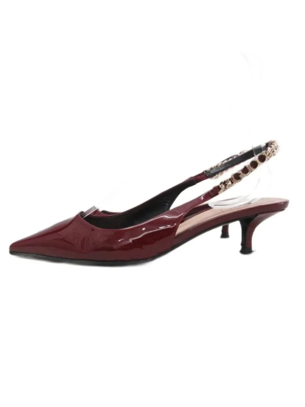 Gucci Signoria Pumps Sling Back Logo Pointed Toe Low Heels Patent Leather